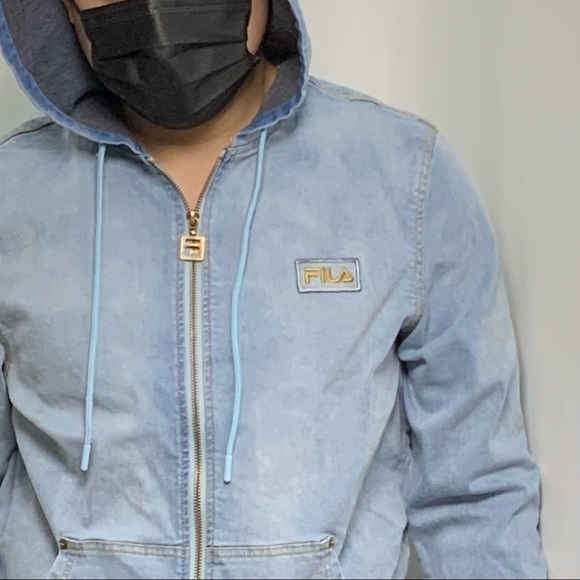 Men's Fila Sandblast Full Zip Hooded Denim Jacket - Picture 2 of 2